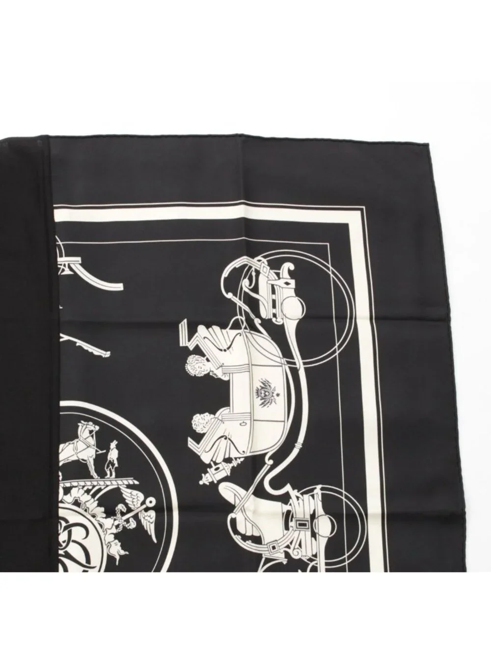 Hermes Carre Hybrid 90 Silk Wool Ex Libris Scarf Black White - Picture 3 of 10